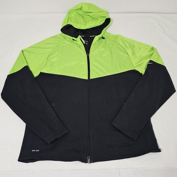 Nike Dri-Fit Back Reflector Running Jacket Men's 2xl Black & Green Polyester Mix - Picture 1 of 8